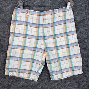 Tommy Bahama Relax Linen Blend Shorts Men's 33 Plaid Blue Orange